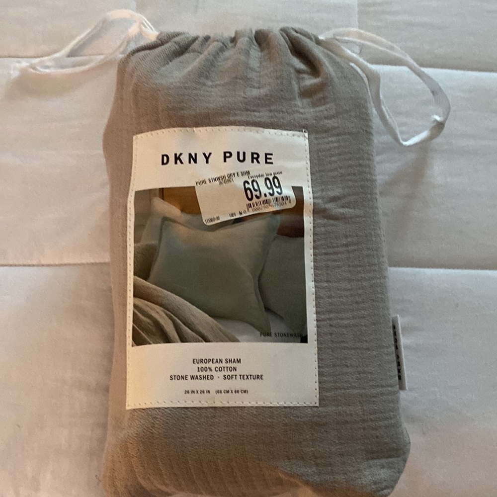 DKNY PURE Stonewashed, Soft Texture Gray European Sham. 100% Cotton. Brand New